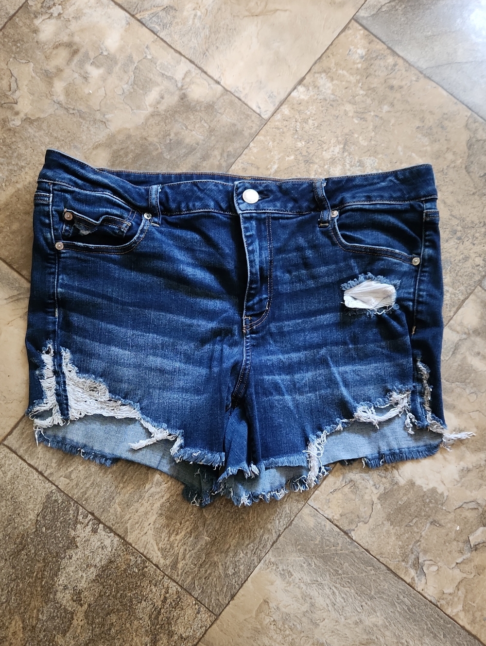American Eagle Outfitters Next Level Stretch Distressed Denim Shorts Blue Size 8